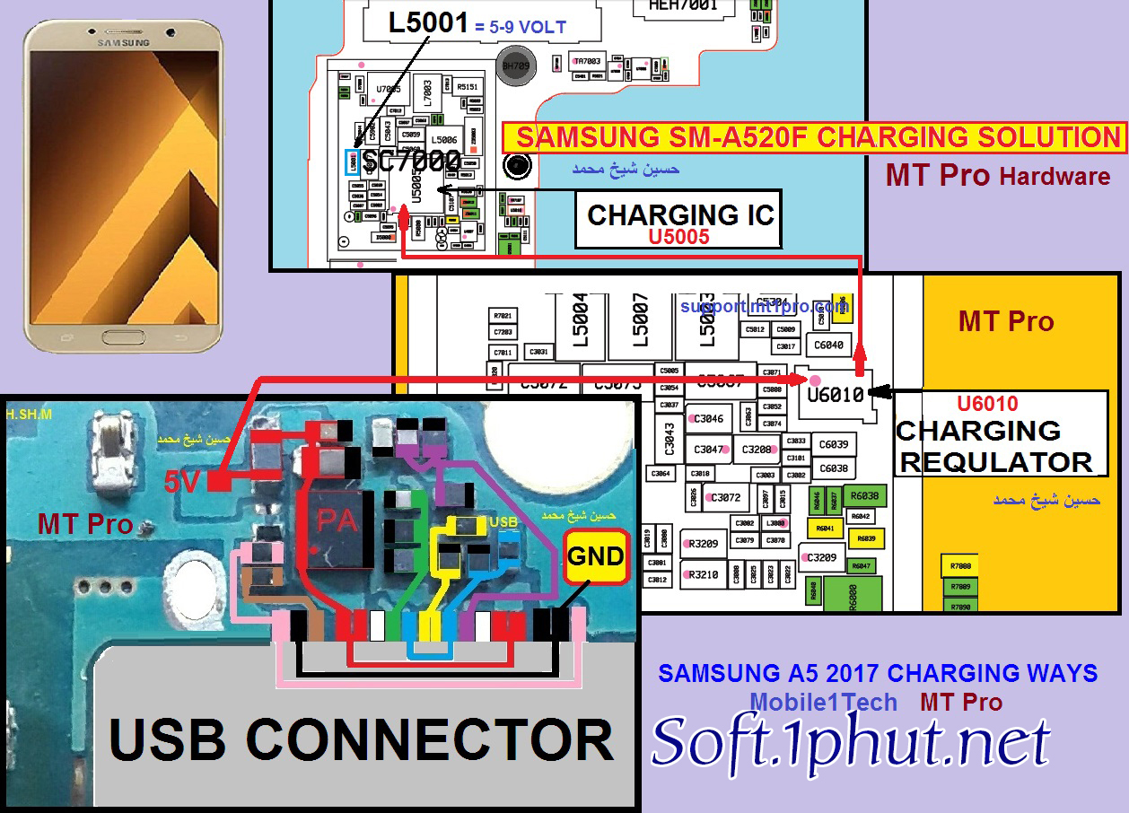 Samsung A5 2017 sơ đồ chân sạc và usb